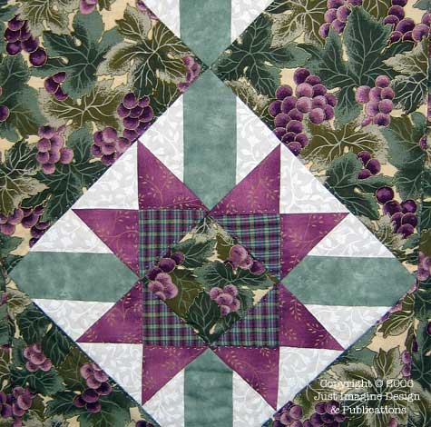 Star Block Table Runner with Grape fabric Close Up